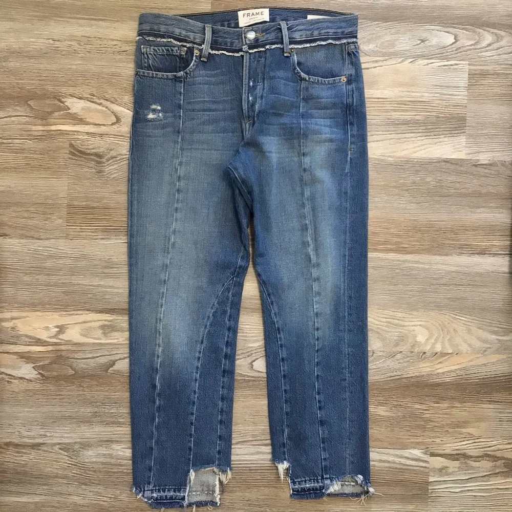 Frame Denim Le Original Button Fly Wetherly Mix High Waist Raw Edge Step Hem 28